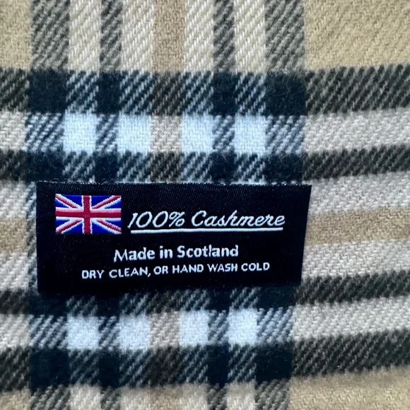 Classic Tan Plaid Cashmere Scarf